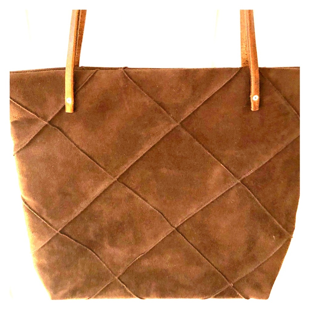 Faux brown suede tote bag by Elaine Arsenault